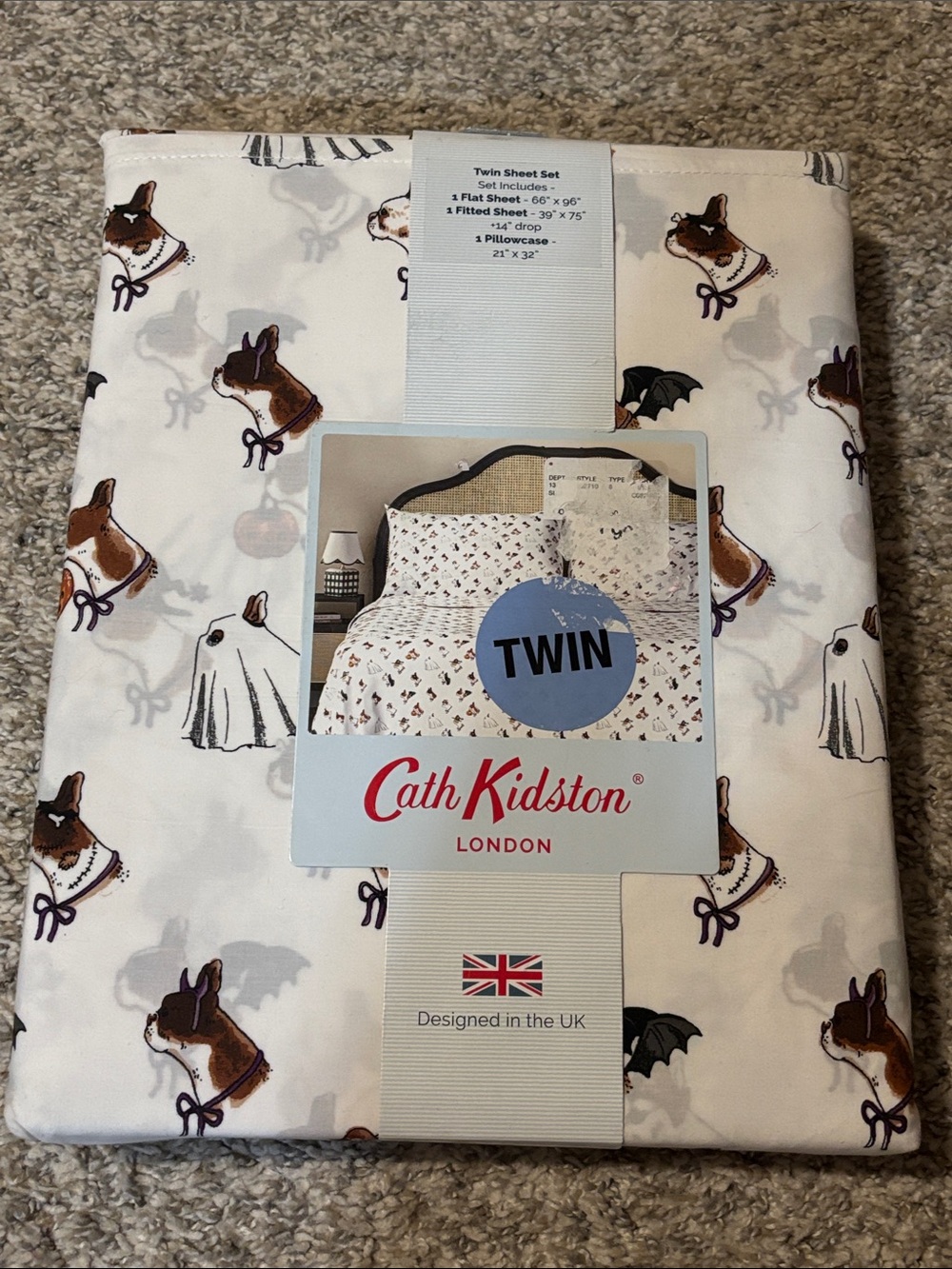 NWT Cath Kidston Spooky Dogs Halloween Twin Sheet Set